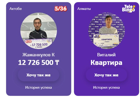 Примеры реальных выигрышей "Сәтті Жұлдыз