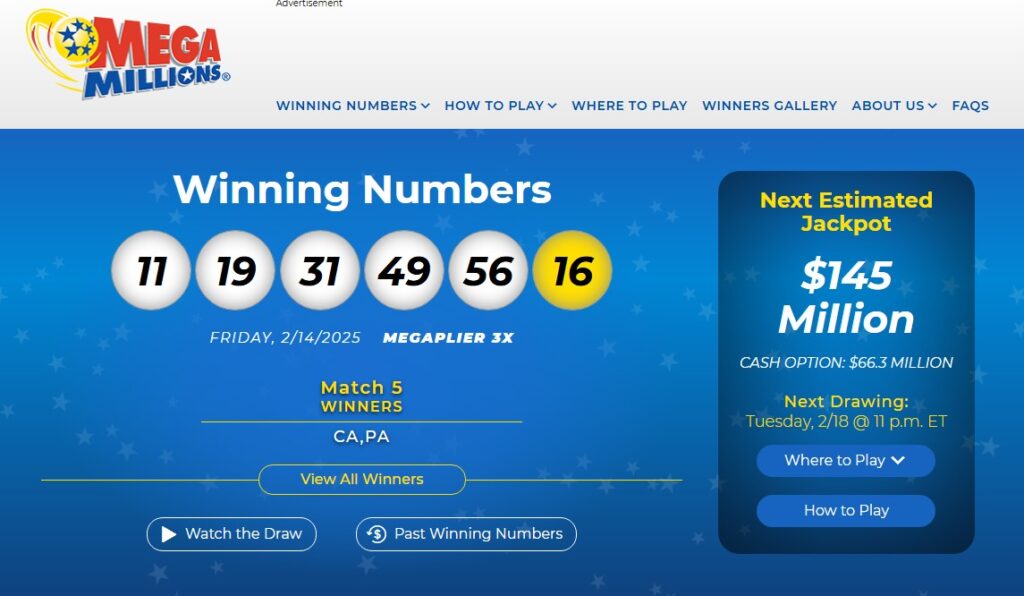 Mega Millions результат тиража на официальном сайте