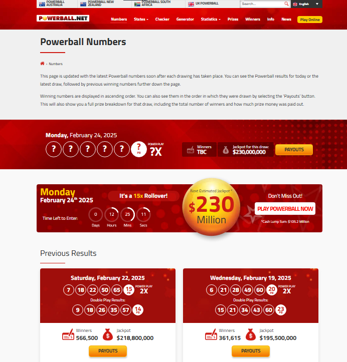 Powerball статистика