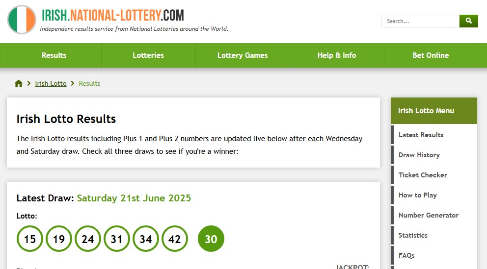 Irish Lotto результаты