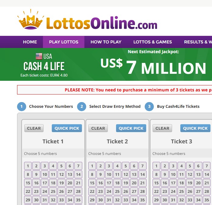 Процесс покупки билета онлайн Cash4life