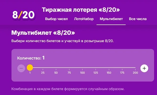 Лотерея 8/20 - мультибилет