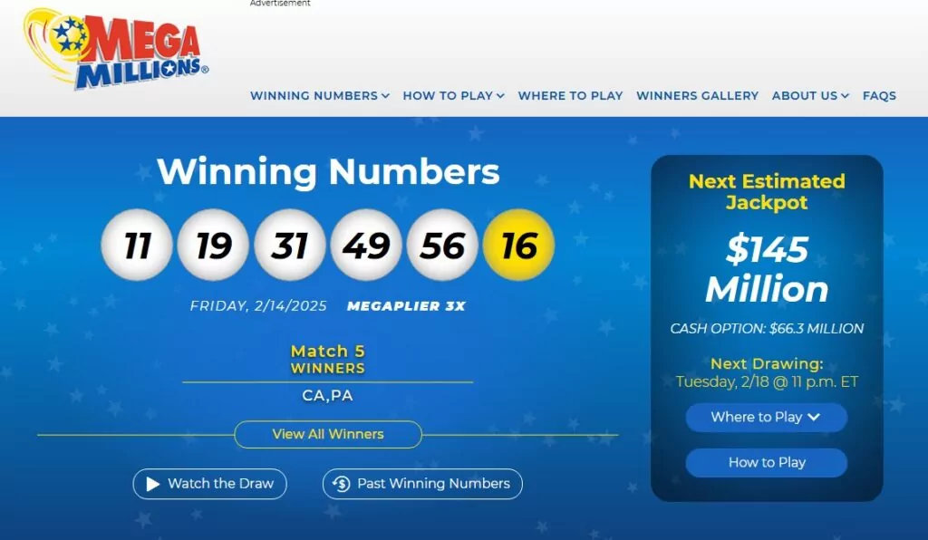 Mega Millions результат тиража на официальном сайте