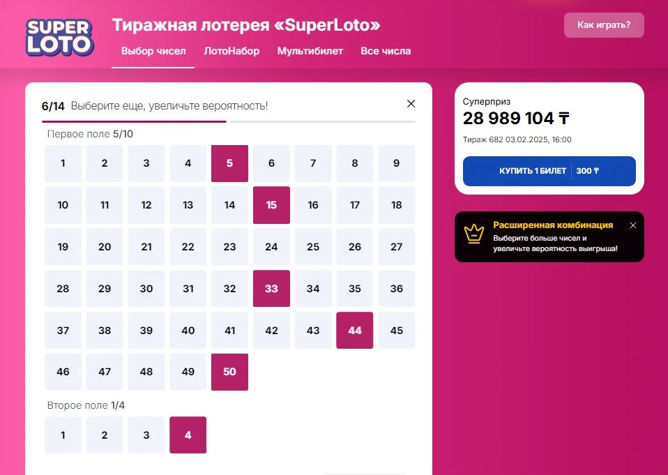 Супер лото билет