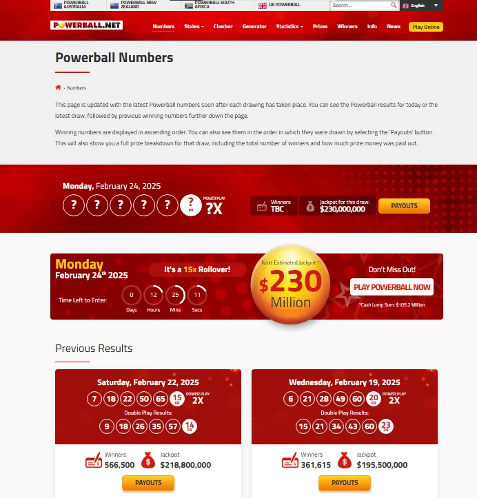 Powerball статистика