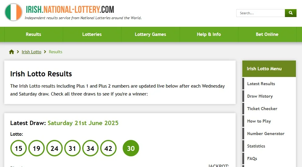 Irish Lotto результаты