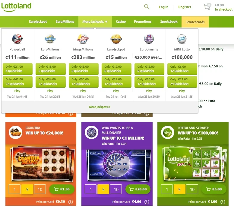 LottoLand   популярный ресурс для покупки скретч-карт 