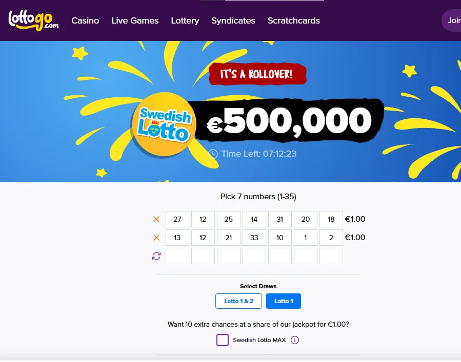 Шведское лото  купить билет на международной лотерейной платформе