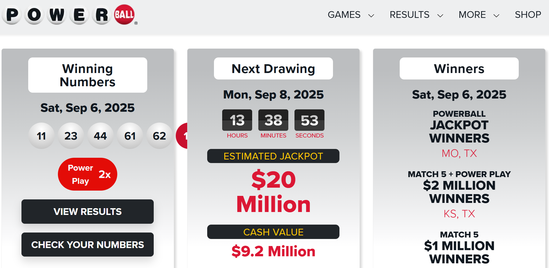 Powerball lotto official site